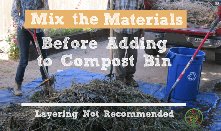 starting a compost pile - mix materials first